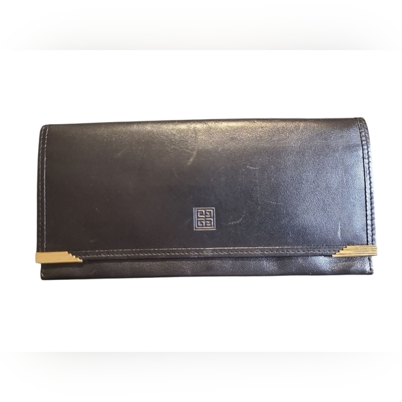 Givenchy Handbags - Givenchy Vintage Black Leather Long Wallet with Gold Accents